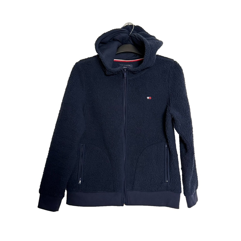 Tommy Hilfiger Sherpa Full Zip Hooded Pullover Jacket Women's Size M‎ Navy